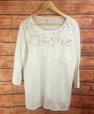 NEW, J.Jill Lace Pattern Long Sleeve Pullover Top, WHITE - SIZE MEDIUM
