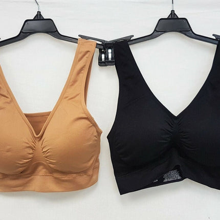 LOT OF 2 Rhonda Shear #9201 Jacquard Ahh Bra with Removable Pads, TAN/BLACK