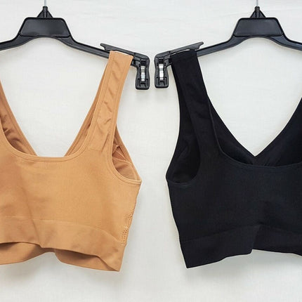 LOT OF 2 Rhonda Shear #9201 Jacquard Ahh Bra with Removable Pads, TAN/BLACK