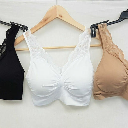 LOT OF 3 Rhonda Shear #9341 Ahh Bra with Lace & Removable Pads, BLACK/WHITE/NUDE