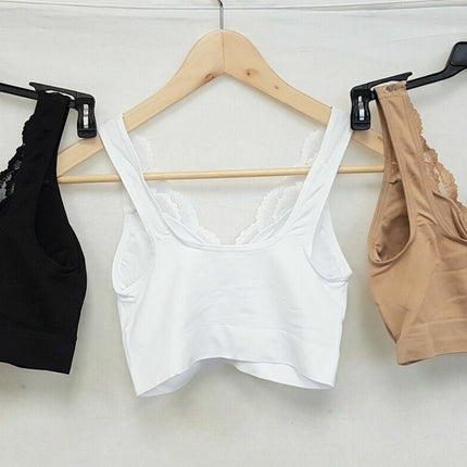 LOT OF 3 Rhonda Shear #9341 Ahh Bra with Lace & Removable Pads, BLACK/WHITE/NUDE