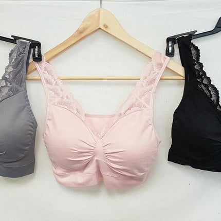 3X Rhonda Shear #9341 Ahh Bra with Lace & Removable Pads, LIGHT PINK/BLACK/GREY