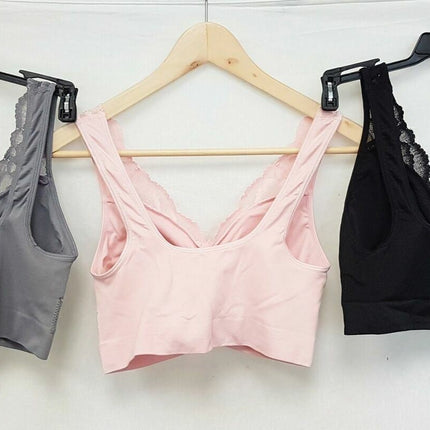3X Rhonda Shear #9341 Ahh Bra with Lace & Removable Pads, LIGHT PINK/BLACK/GREY
