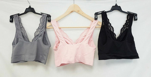 3X Rhonda Shear #9341 Ahh Bra with Lace & Removable Pads, LIGHT PINK/BLACK/GREY