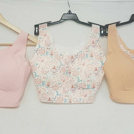 LOT OF 3 Rhonda Shear Women's #9602 Invisible Body Bra, PINK/PAISLEY/NUDE