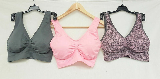 3X Rhonda Shear 9202 Jacquard Ahh Bra w Removable Pads, DARK GREY PINK/GREY/PINK