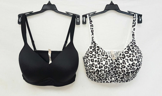 LOT OF 2 Rhonda Shear #0024 Molded Cup Wireless Bra, SNOW LEOPARD & BLACK