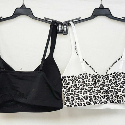 LOT OF 2 Rhonda Shear #0024 Molded Cup Wireless Bra, SNOW LEOPARD & BLACK