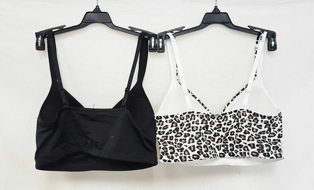 LOT OF 2 Rhonda Shear #0024 Molded Cup Wireless Bra, SNOW LEOPARD & BLACK