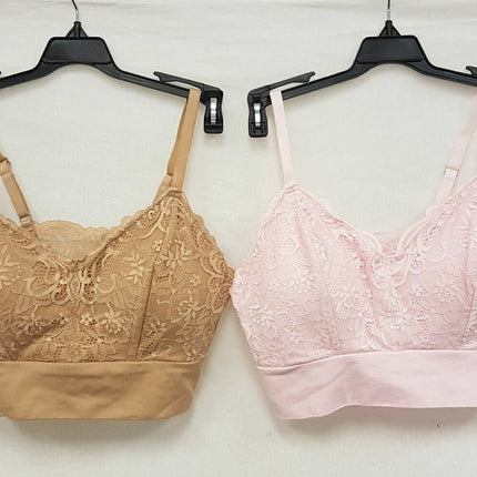 LOT OF 2 Rhonda Shear #9342 Lace Leisure Bra, NUDE & BLUSH