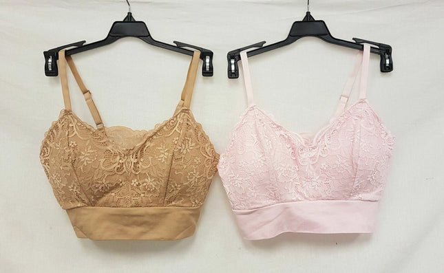 LOT OF 2 Rhonda Shear #9342 Lace Leisure Bra, NUDE & BLUSH
