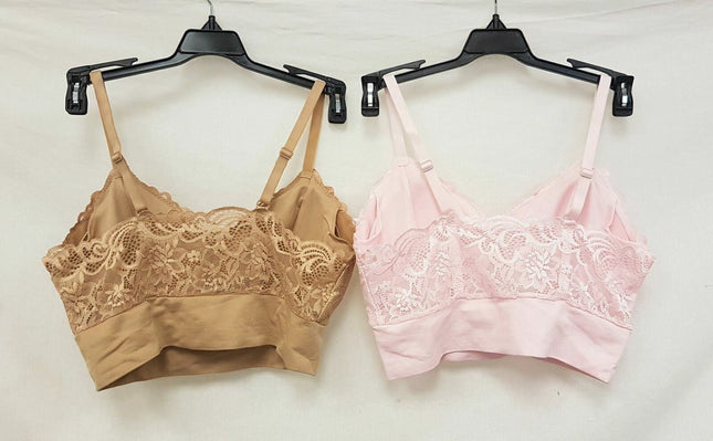 LOT OF 2 Rhonda Shear #9342 Lace Leisure Bra, NUDE & BLUSH