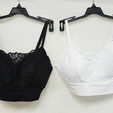 LOT OF 2 Rhonda Shear #9342 Lace Leisure Bra, BLACK & WHITE