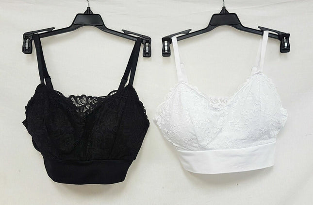 LOT OF 2 Rhonda Shear #9342 Lace Leisure Bra, BLACK & WHITE
