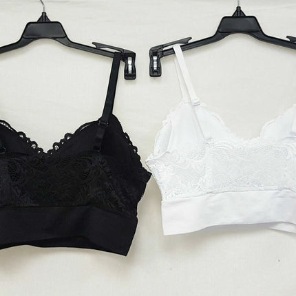 LOT OF 2 Rhonda Shear #9342 Lace Leisure Bra, BLACK & WHITE