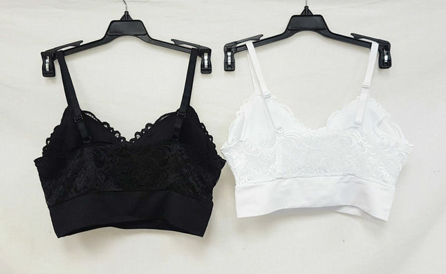 LOT OF 2 Rhonda Shear #9342 Lace Leisure Bra, BLACK & WHITE