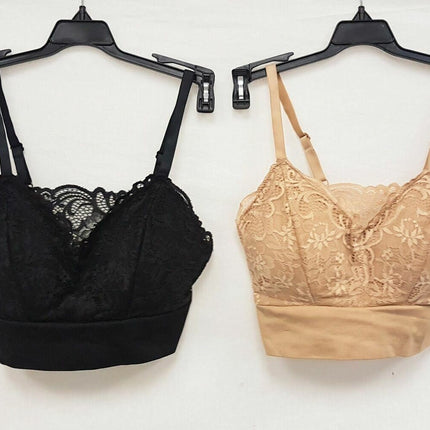LOT OF 2 Rhonda Shear #9342 Lace Leisure Bra, BLACK & NUDE