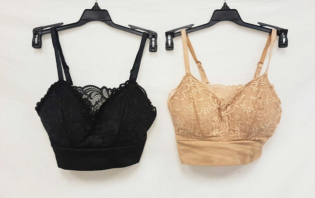 LOT OF 2 Rhonda Shear #9342 Lace Leisure Bra, BLACK & NUDE