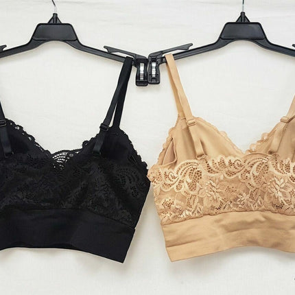 LOT OF 2 Rhonda Shear #9342 Lace Leisure Bra, BLACK & NUDE