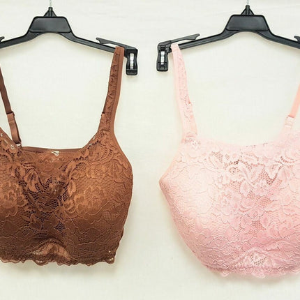 LOT OF 2 Rhonda Shear 9340 Mold Cup Bra w Lace Detail Front, MOCHA & DUSTY ROSE