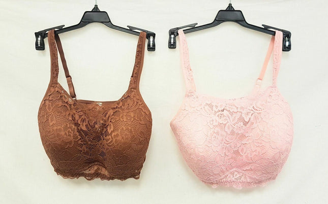 LOT OF 2 Rhonda Shear 9340 Mold Cup Bra w Lace Detail Front, MOCHA & DUSTY ROSE