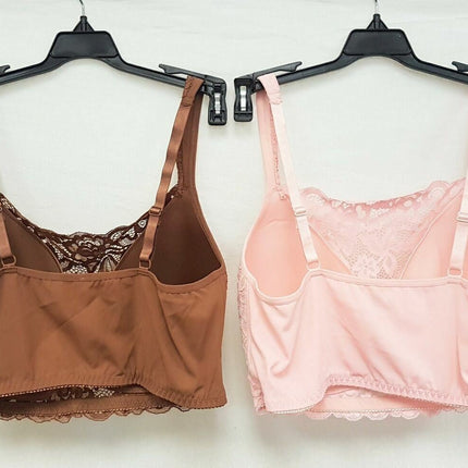 LOT OF 2 Rhonda Shear 9340 Mold Cup Bra w Lace Detail Front, MOCHA & DUSTY ROSE