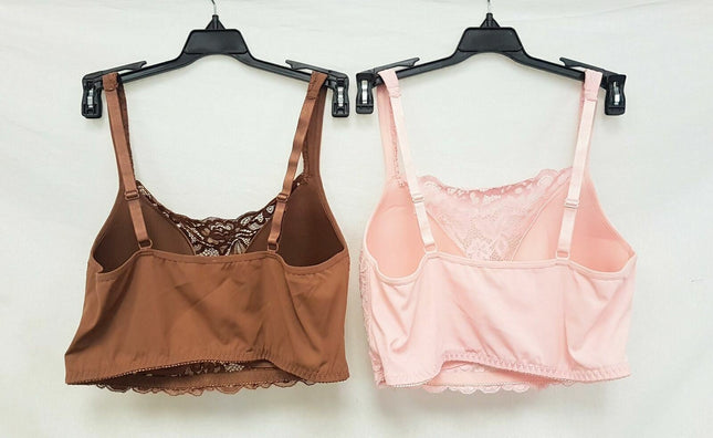 LOT OF 2 Rhonda Shear 9340 Mold Cup Bra w Lace Detail Front, MOCHA & DUSTY ROSE