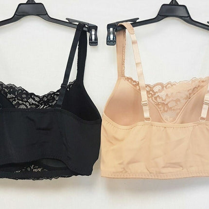LOT OF 2 Rhonda Shear #9340 Molded Cup Bra with Lace Detail Front, BLACK & NUDE
