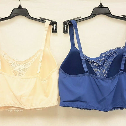LOT OF 2 Rhonda Shear #9340 Molded Cup Bra with Lace Detail Front, NAVY & CREAM