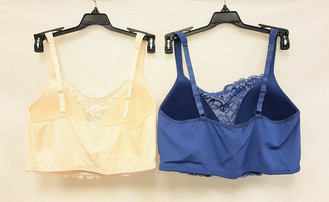 LOT OF 2 Rhonda Shear #9340 Molded Cup Bra with Lace Detail Front, NAVY & CREAM