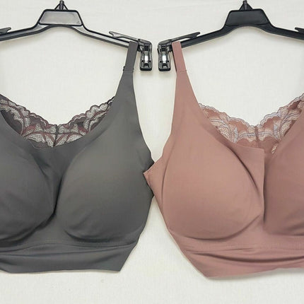 LOT OF 2 Rhonda Shear 9604 Lace Back Body Bra, Dark Grey Mauve/ Mocha Blue