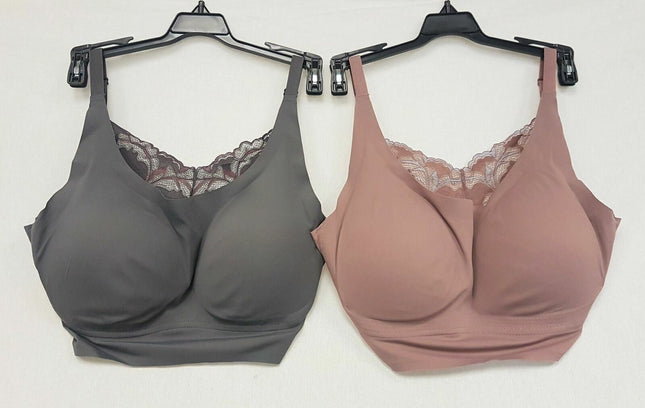 LOT OF 2 Rhonda Shear 9604 Lace Back Body Bra, Dark Grey Mauve/ Mocha Blue