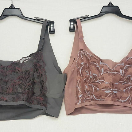LOT OF 2 Rhonda Shear 9604 Lace Back Body Bra, Dark Grey Mauve/ Mocha Blue