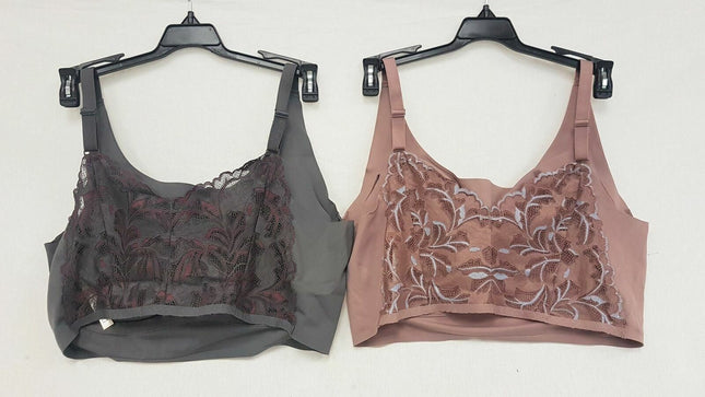 LOT OF 2 Rhonda Shear 9604 Lace Back Body Bra, Dark Grey Mauve/ Mocha Blue