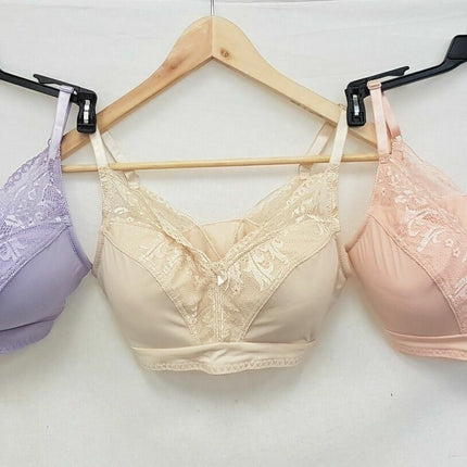 3X Rhonda Shear 671 Lace Back PinUp Bra, NEUTRAL NUDE, CORAL PINK, DUSTY PURPLE