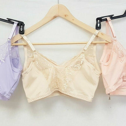 3X Rhonda Shear 671 Lace Back PinUp Bra, NEUTRAL NUDE, CORAL PINK, DUSTY PURPLE