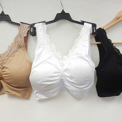 LOT OF 3 RHONDA SHEAR Women's 9217 Lace Trim Longline Ahh Bra -CHOOSE COLOR PACK
