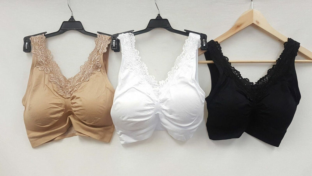 LOT OF 3 RHONDA SHEAR Women's 9217 Lace Trim Longline Ahh Bra -CHOOSE COLOR PACK