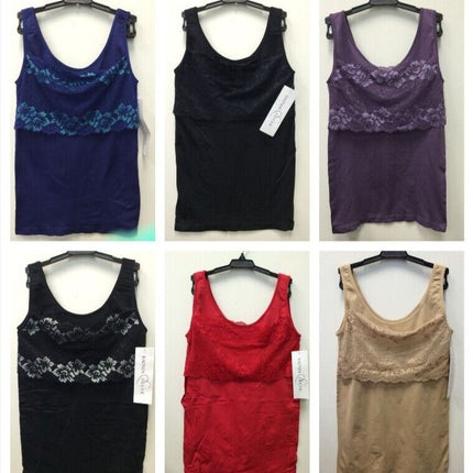 Rhonda Shear Lace Overlay Seamless Tank with Shelf Bra 4039 ( 1 Tank Only)
