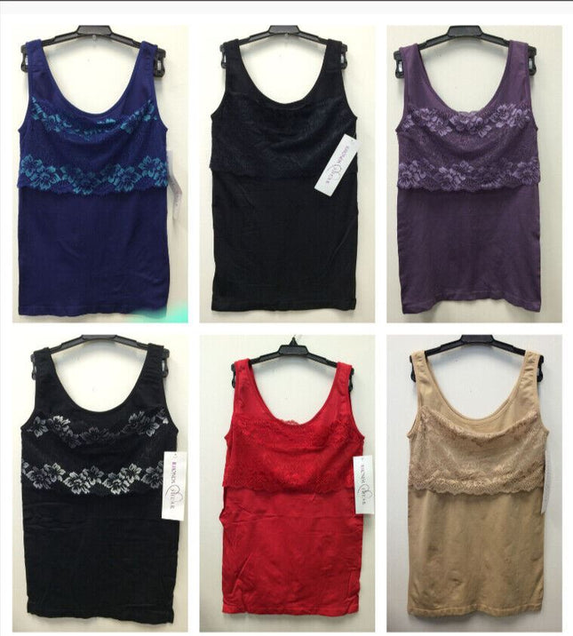 Rhonda Shear Lace Overlay Seamless Tank with Shelf Bra 4039 ( 1 Tank Only)