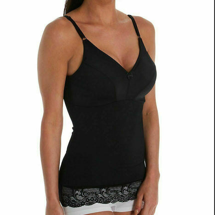 New, Rhonda Shear Satin Pin Up Smoothing Tank with Built in Bra 6675