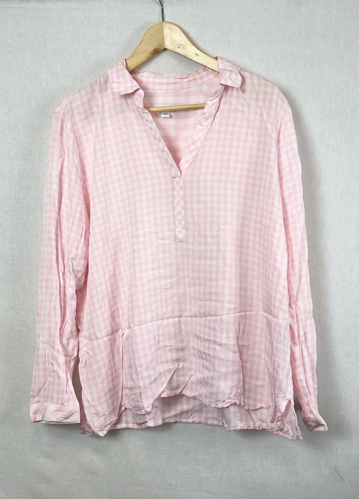 NEW, J. Jill Women's Mixed-Gingham Rayon-Top, WHITE/PINK - SIZE SMALL