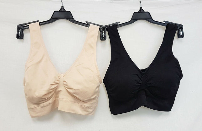 LOT OF 2 Rhonda Shear 9201 Jacquard Ahh Bra w/ Removable Pads, LIGHT BEIGE/BLACK