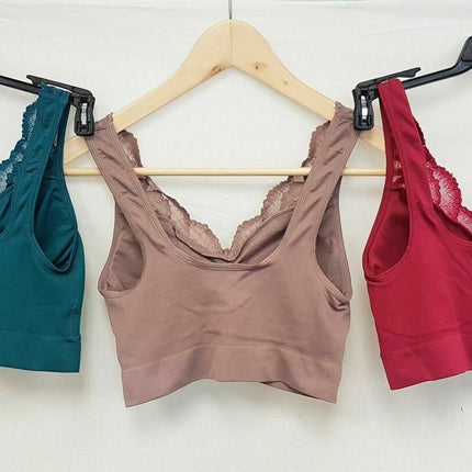 LOT OF 3 Rhonda Shear #9341 Ahh Bra with Lace & Removable Pads, WINE/TEAL/MOCHA
