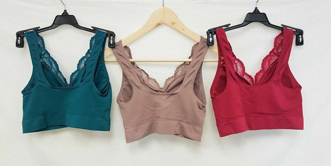 LOT OF 3 Rhonda Shear #9341 Ahh Bra with Lace & Removable Pads, WINE/TEAL/MOCHA