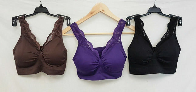 3X Rhonda Shear #9341 Ahh Bra with Lace & Removable Pads, HOTCHOCO/PURPLE/BLACK