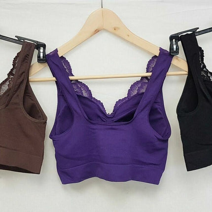 3X Rhonda Shear #9341 Ahh Bra with Lace & Removable Pads, HOTCHOCO/PURPLE/BLACK
