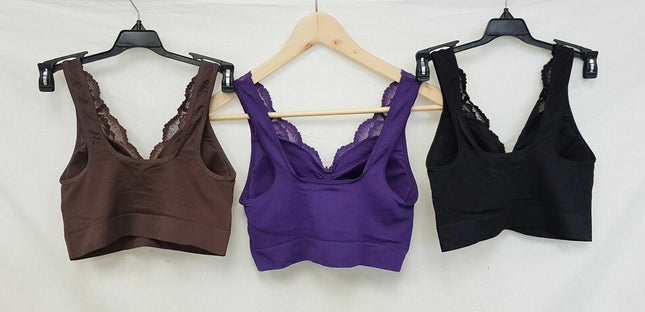 3X Rhonda Shear #9341 Ahh Bra with Lace & Removable Pads, HOTCHOCO/PURPLE/BLACK