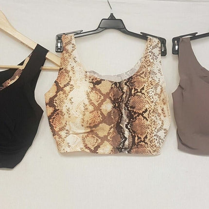 LOT OF 3 Rhonda Shear Women's #9602 Invisible Body Bra, MOCHA/SNAKE/BLACK
