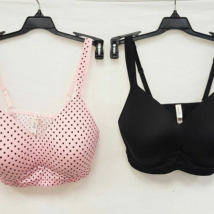 LOT OF 2 Rhonda Shear 0024 Molded Cup Wireless Bra, BLACK & DUSTY PINK POLKA DOT